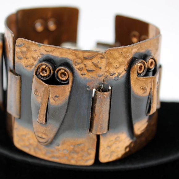 Rebajes Copper Bracelet, Brazilian Masks, 1950s - Picture 2 of 7
